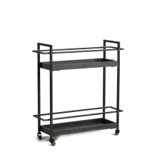 Mayco Hotel Room 2 Tier Black Metal Service Bar Cart, Drink Wine Rack Kitchen Trolley Cart